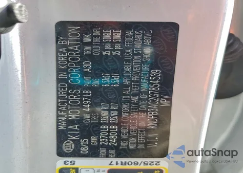 2016 Kia Sportage Lx z USA, uszkodzony, nr VIN KNDPB3AC2G7854539